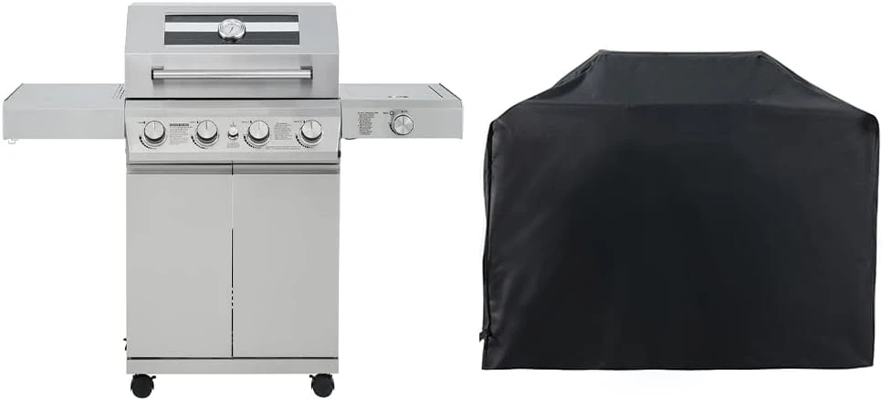 Larger 4-Burner Propane Gas Grills BBQ Stainless Steel Heavy-Duty Cabinet Style with BBQ Cover