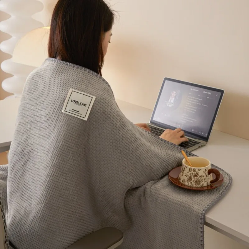 Double Layer Solid Color Cozy Soft Waffle Jacquard Milk Velvet Composite Triangle Stitch Durable Multi Scene Use Throw Blanket