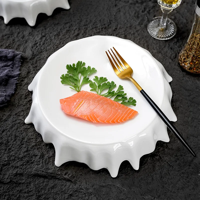 

Современная высокая круглая настольная тарелка специальной формы, белая молекулярная кухонная утварь, круглая десертная тарелка для суши, кухонная утварь