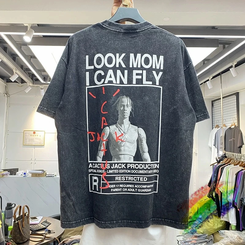 

Nice Washed LOOK MOM I CAN FLY Cactus Jack T-shirt Men Women Heavy Fabric 2024ss Tee Tops T Shirt