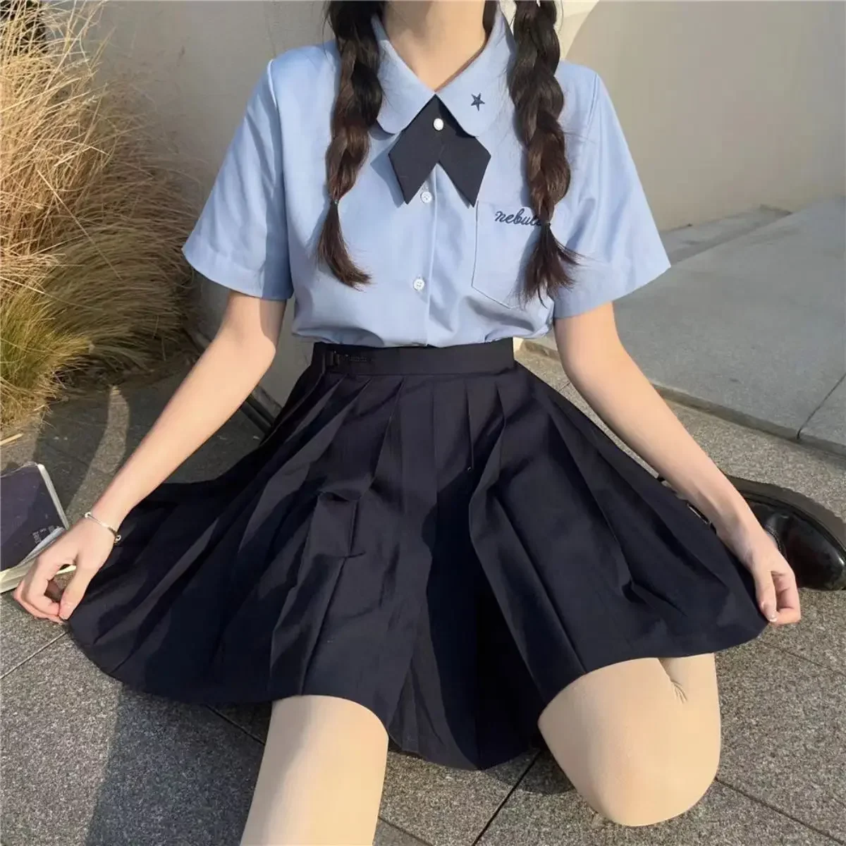 JK Outfits White Or Blue Schoolgirl T-Shirt Thai Style Class Uniforms Students Clothes For Girls Anime COS Costume Pleated Skirt