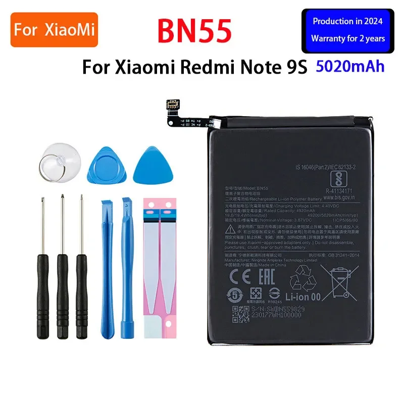 

2024 years Brand New BN55 5020mAh Battery For Xiaomi Redmi Note 9 S Note 9S Note9S Phone Replacement Batteries +Tools