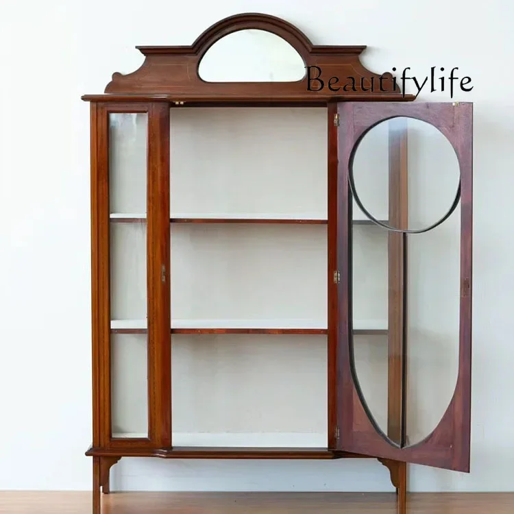 European retro solid wood carving old home display cabinet neoclassical medieval carving hand-painted dining side wine cabinet