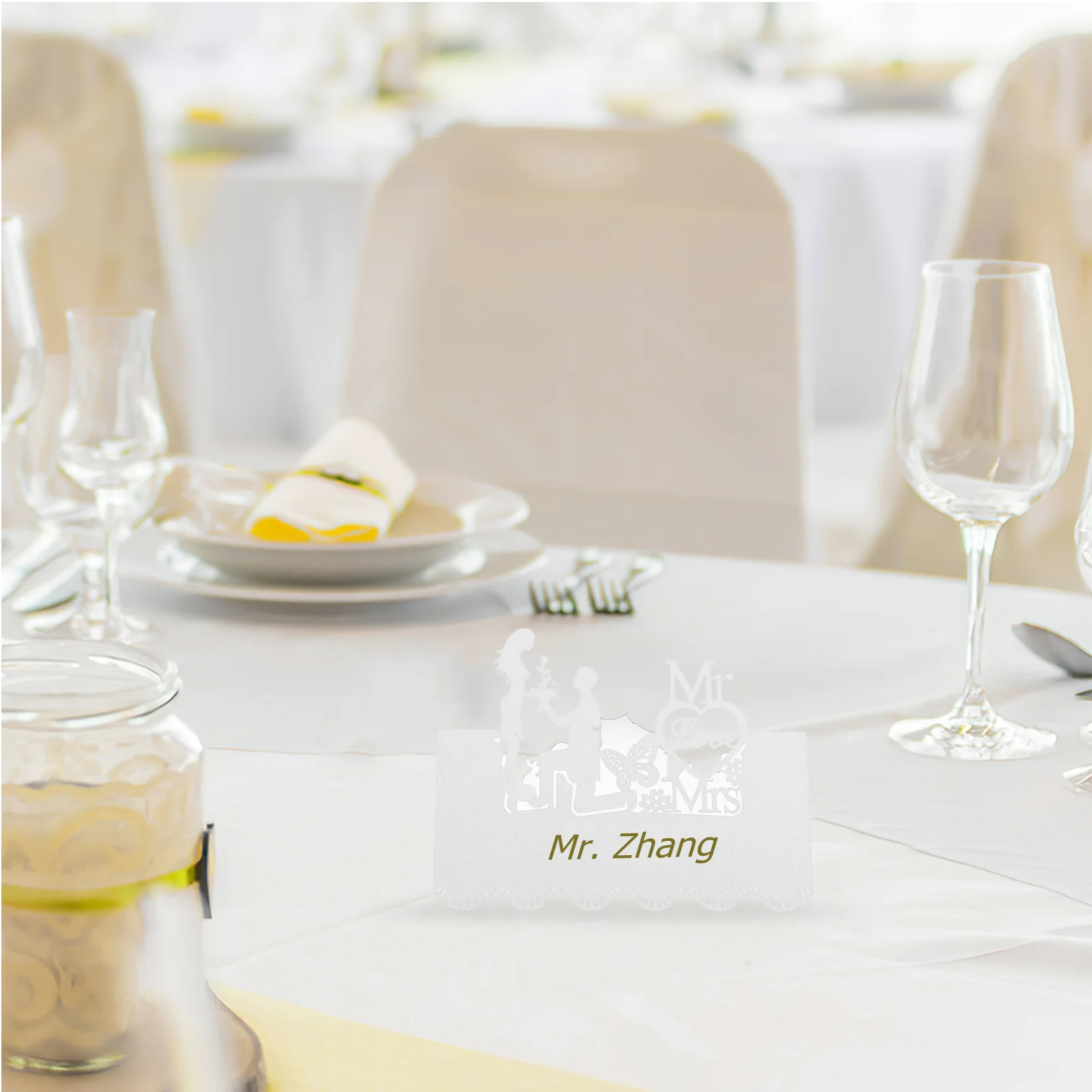 50Pcs Hollow Out Laser Seat Cards Elegant Wedding Table Place Cards Blank Sheet for Name Writing Birthday Anniversary Event