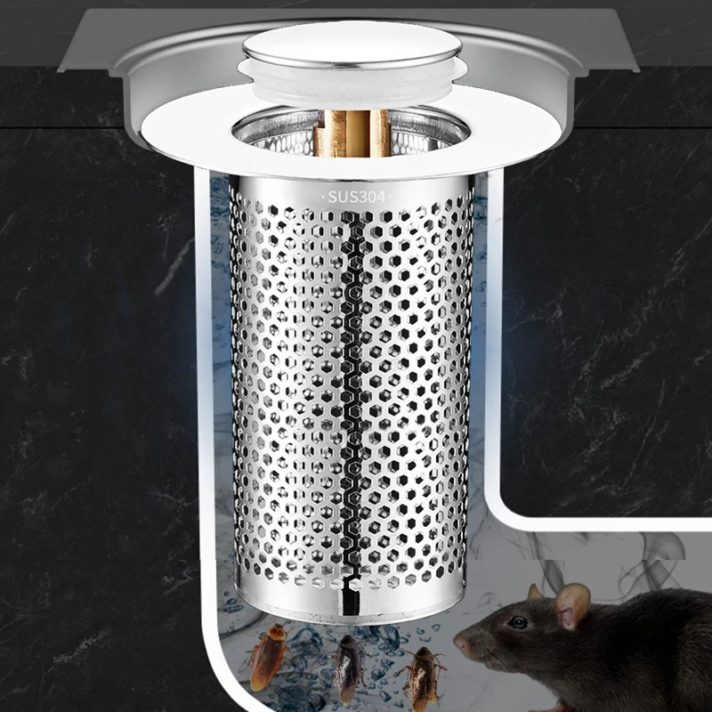 Washbasin Leak Plug New Style Press Type Sink Drain Stainless Steel Odor Proof Bouncing CoreSink Drains Filter Bathroom