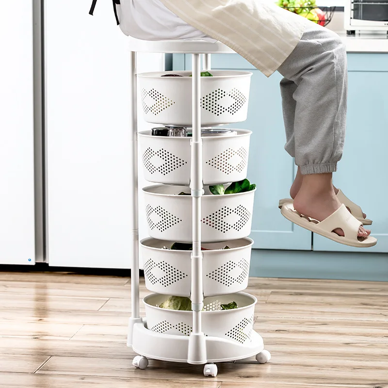 Kitchen Vegetable Home Floor Multi-layer Rotating Bedroom Bathroom Movable Sundries Storage Rack  Basket Shelf Items