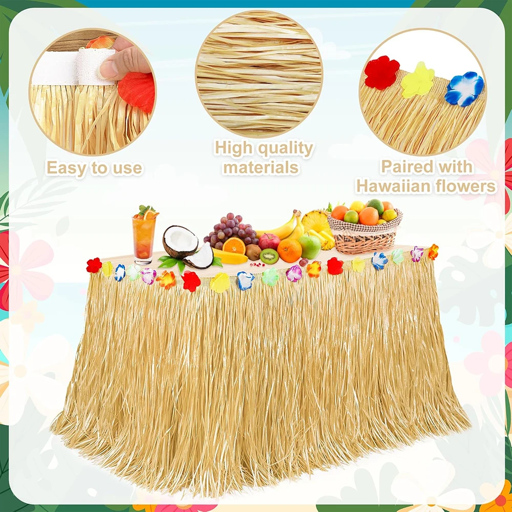 Hawaiian Straw Table Skirt Tropical Luau Grass Table Skirt Hawaiian Sea Beach Hula Party Decor Wedding Birthday Party Decoration - view 6