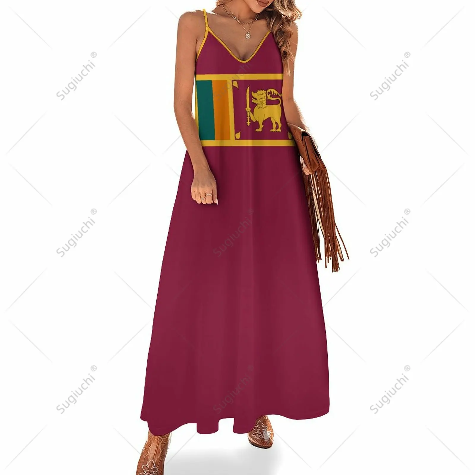 

Long Dresses Dress Sri Lanka Flag Print New Casual Sleeveless Women's V-Neck Printed Dress Swing Retro Dresses