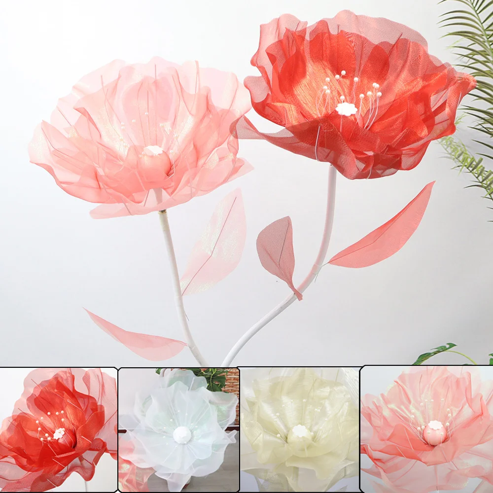 Artificial realistic Silk Poppy Pink Large Flower Head Home Party Decoration Layered Fluffy Petals Floor Display Fake Flowers