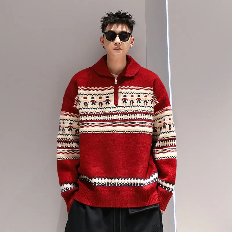 New Ethnic Style Christmas POLO Half-zip Sweater for Men