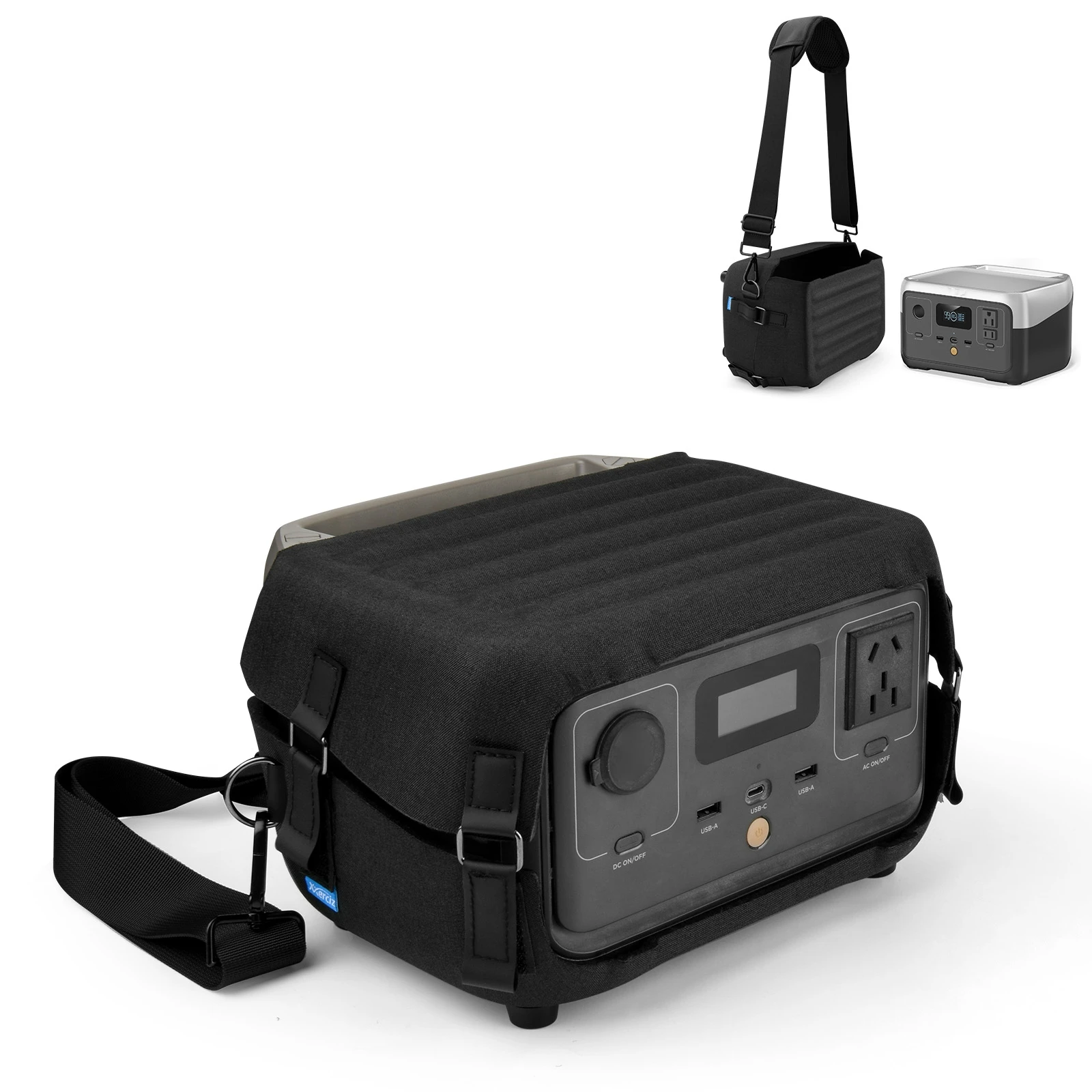 para EcoFlow River 2 Capa protetora com alça de ombro Bolsa organizadora de alto-falante preta