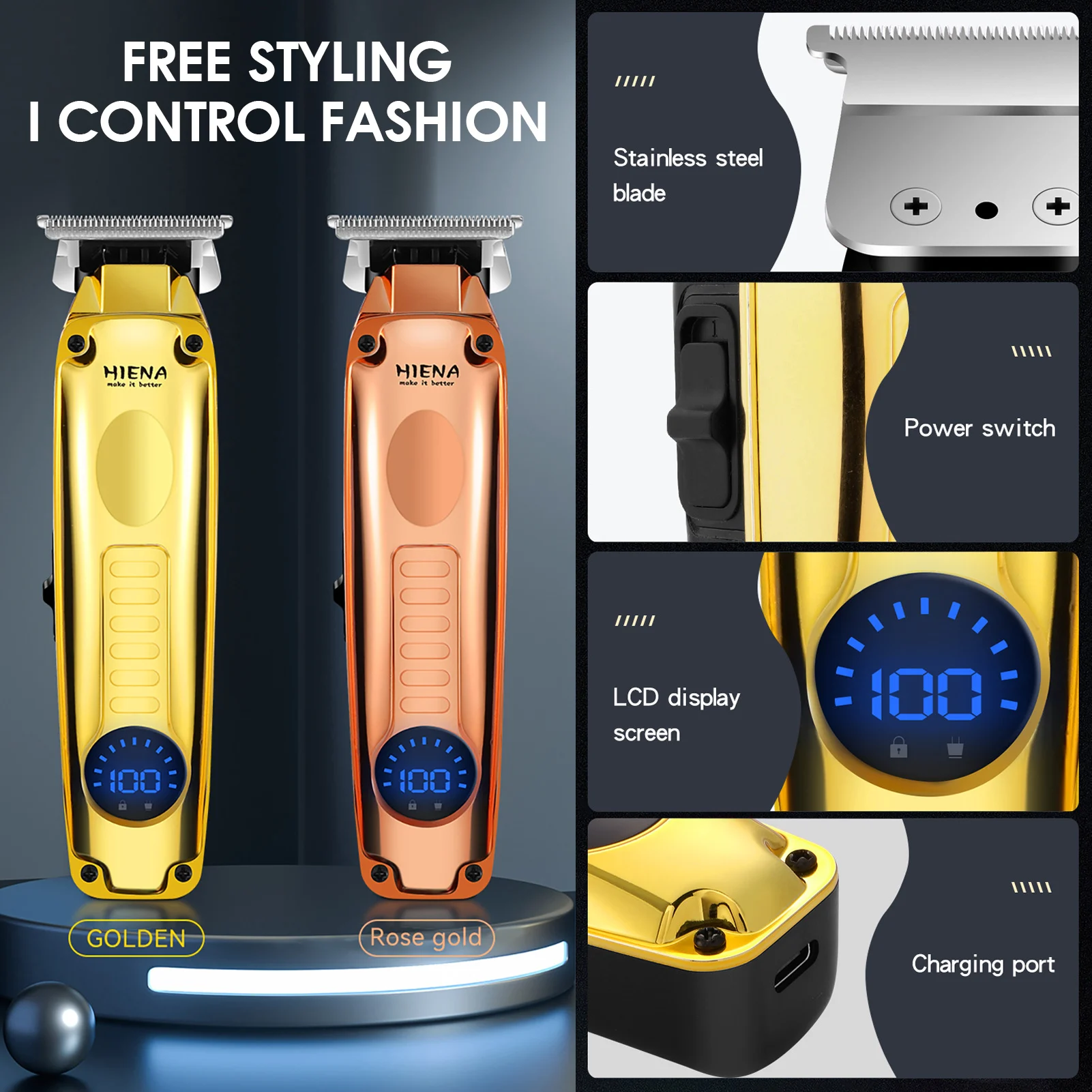 HIENA المهنية مقص الشعر اللاسلكي LED عرض الكهربائية الشعر المتقلب للرجال صالون الحلاق تصفيف الشعر المتقلب مجموعة