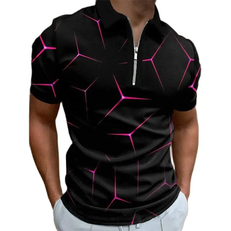

2022 New Men's Short Sleeve Top Polo Shirt Dynamic 3D Printing Zipper Collar Breathable T-Shirt High Quality футболка оверсайз