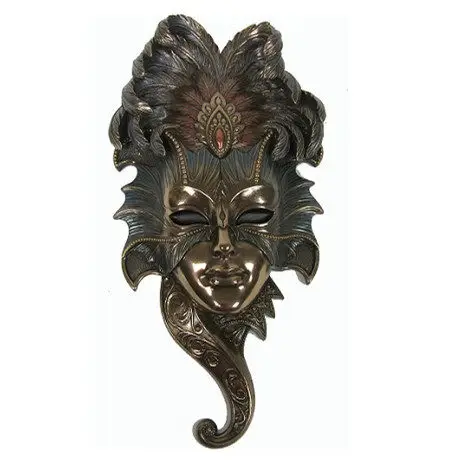 Vintage Bronze Feather Venetian Carnival Mask Wall Sculpture Luxury Masquerade Face Wall Hanging Ornament Baroque Art Home Decor