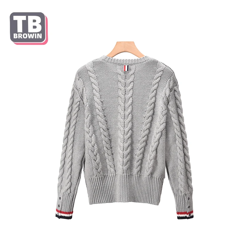 TB BROWIN-Pull quatre barres pour homme, col rond, Jacquard, chaud, luxe, personnalité, collision, automne, hiver, marque Flagship-store