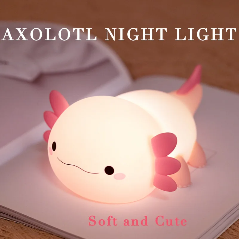 Axolotl ضوء الليل لطيف سداسية ديناصور ضوء الليل سيليكون بات أضواء زخرفة مصباح للزينة القابلة لإعادة الشحن