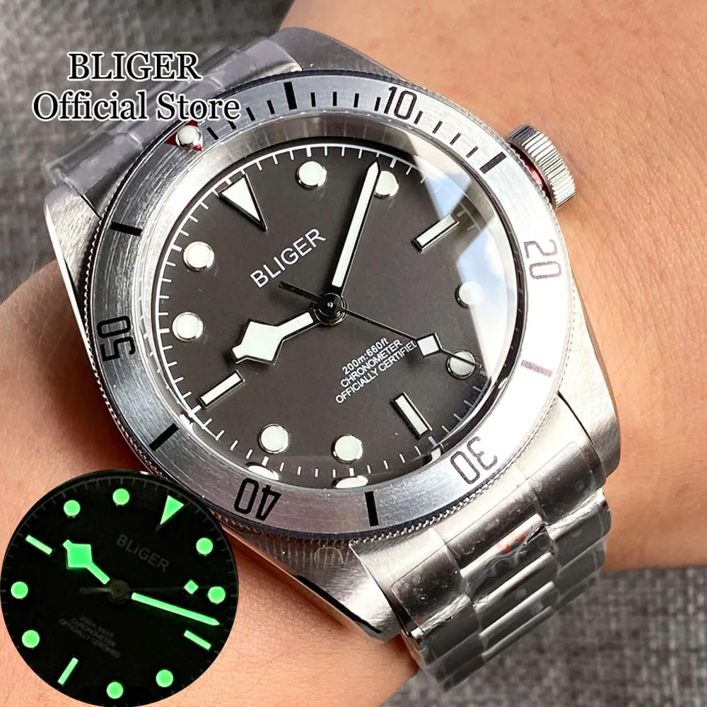 

BLIGER 41mm Automatic Mechanical Men's Watch NH35A PT5000 Movement Sapphire Glass Luminous Aluminum Bezel Steel Bracelet