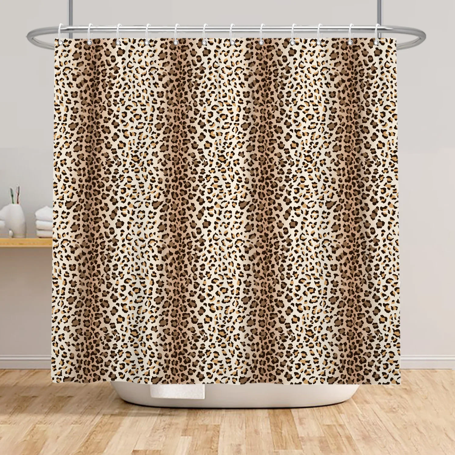 Leopard Pattern Shower Curtain Modern Home Decoration Waterproof Polyester Fiber Material Bathroom Hanging Curtain With Hooks