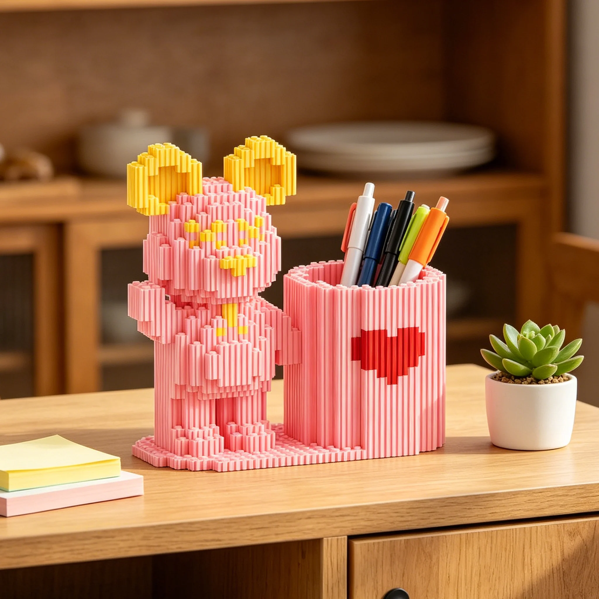 Cute Violent Bear Building Blocks Pen Holder Assembly Storage Box Puzzle Toys Office Multi-functional Desktop Organizer Ornament - view 6