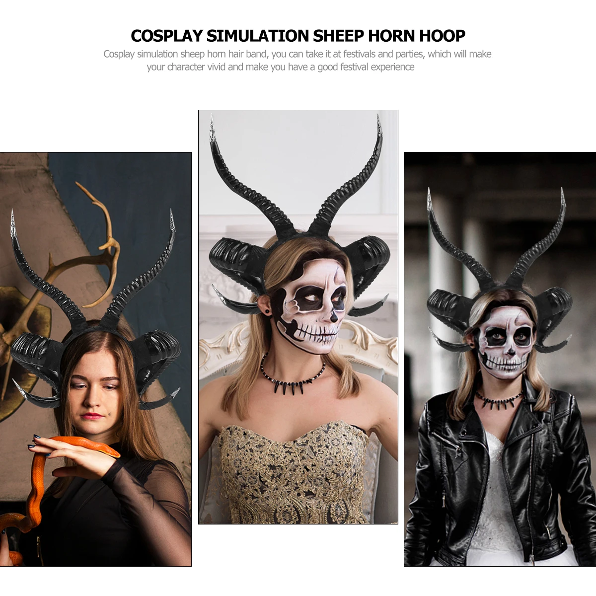 

Goat Horns Halloween Headdress Lightweight Halloween Hair Band Comfortable Cosplay Costume Party Accessories Gift