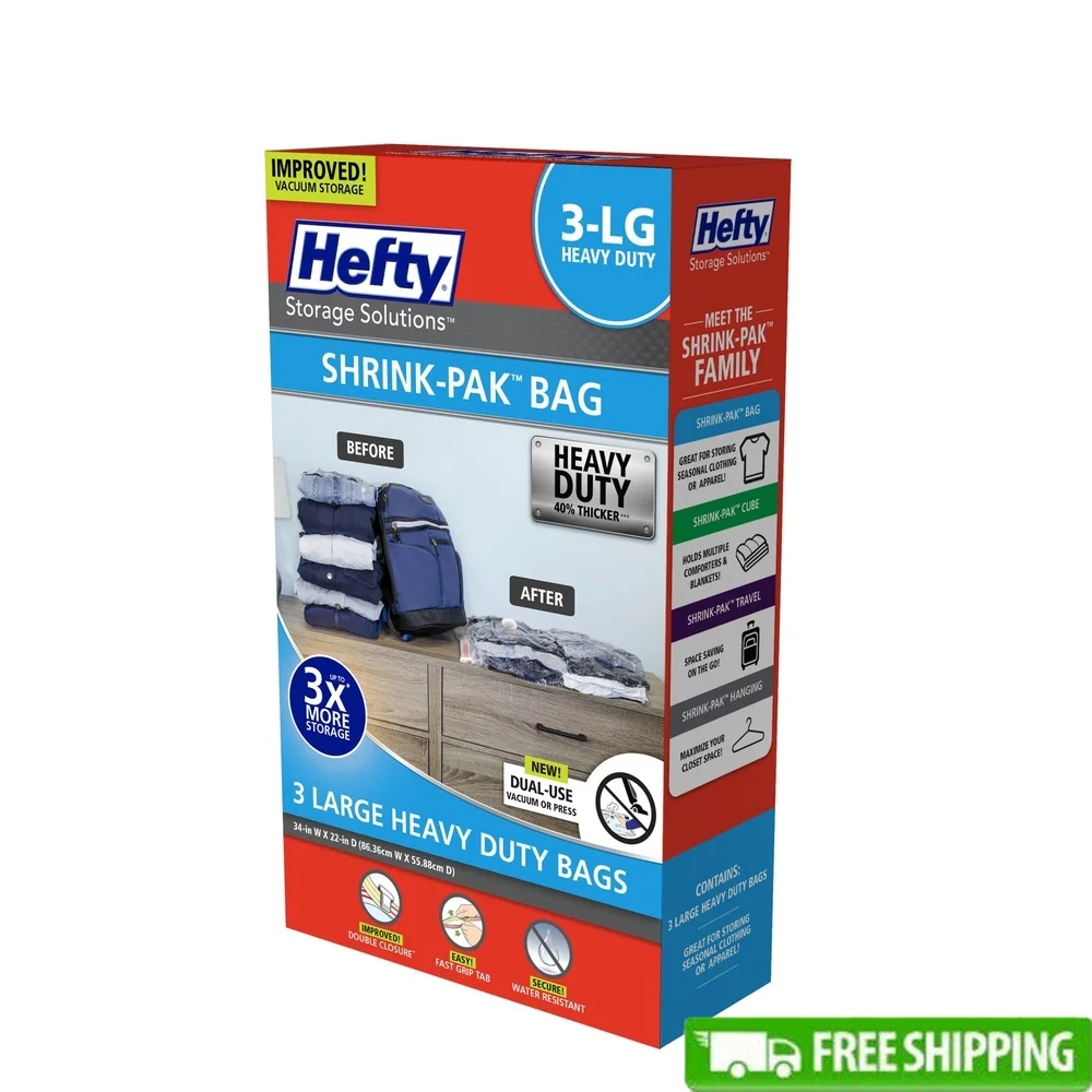 

Large Heavy Duty Vacuum Compression Bags Closet Organizer Set of 3 Portable Water Resistant Storage Solutions Adults Tweens