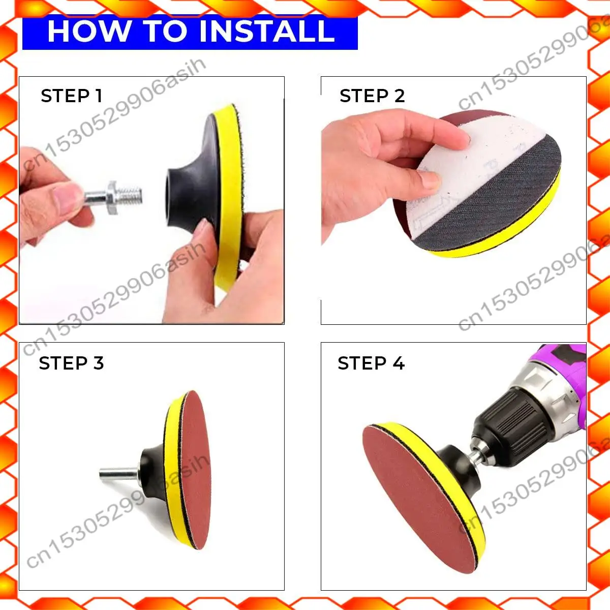 -AT52 30-Piece Drill Bit Sanding Attachment Sandpaper 60/80/100 And 5 Inch Back Pad Set, Electric Shackle Disc, With Pad