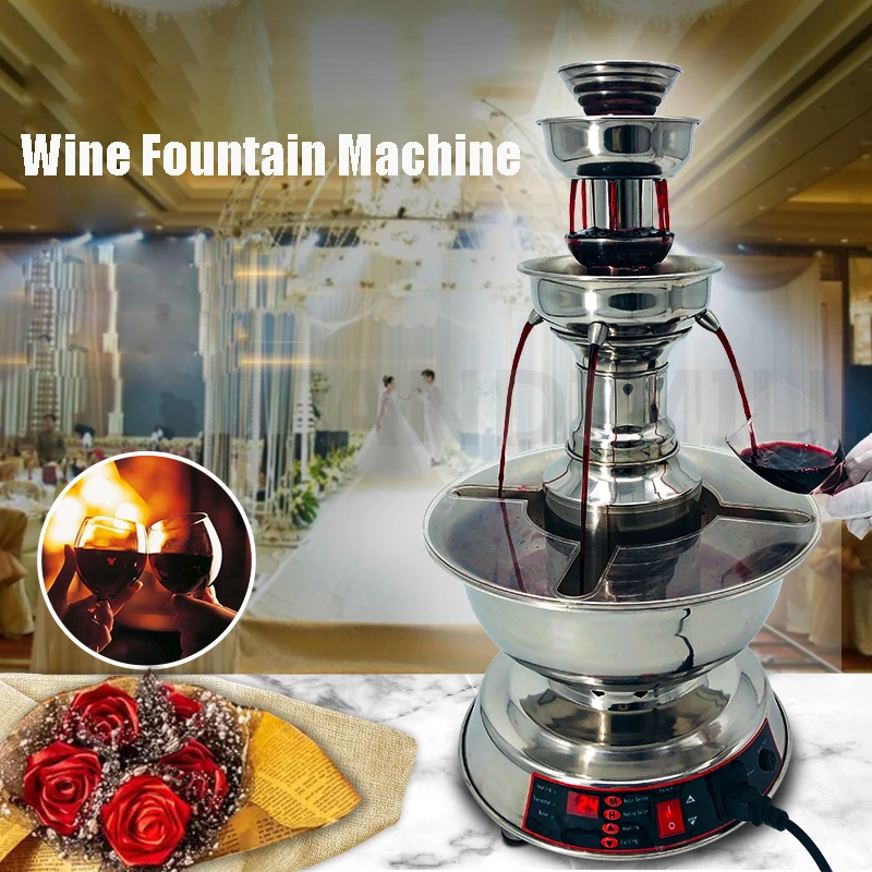 Red Wine Champagne Fountain Machine Wine Warmer 3 Tier Juice Waterfall Machine Restaurant Party Beverage Warmer