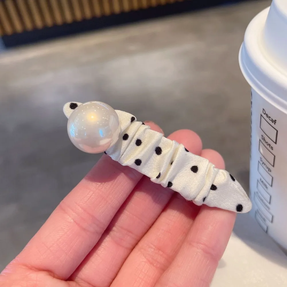 

Модная черно-белая заколка для волос в горошек в стиле Y2K, овальные заколки с жемчугом и тканью, боковая заколка для повседневной носки и праздничных нарядов