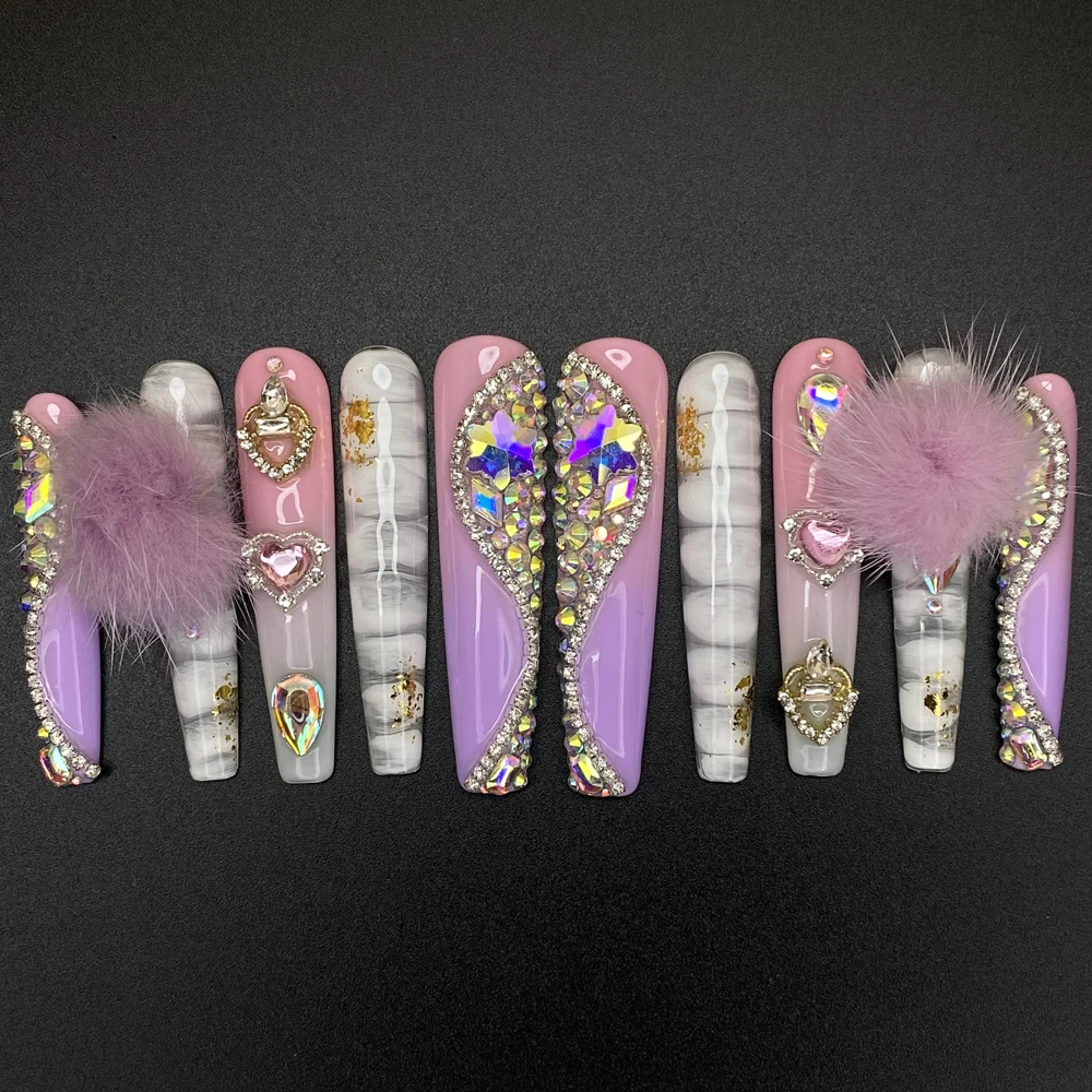 

Unique Design Luxury Glossy Handmade Acrylic Press on Nails 10PCS Y2K Full Covered Ballerina Artificial Nails Exquisite Manicure