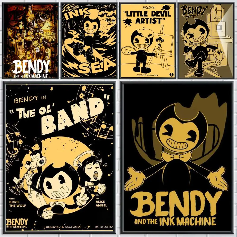 Póster del juego Bendy and the Ink Machine, decoración estética impermeable para el hogar, sala de estar, dormitorio, bar, pasillo, impresión adhesiva para pared