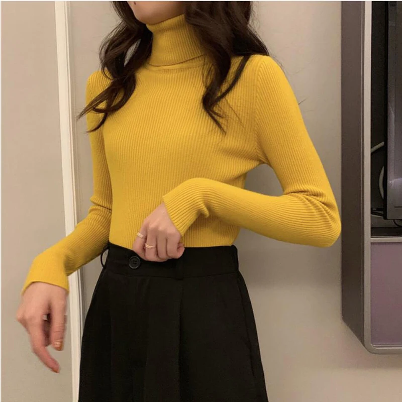 Turtleneck Women Sweater 2022 Autumn Winter Korean Fashion Tricot Slim Pullover Basic Tops Soft Knit Long Sleeve Sweaters Traf