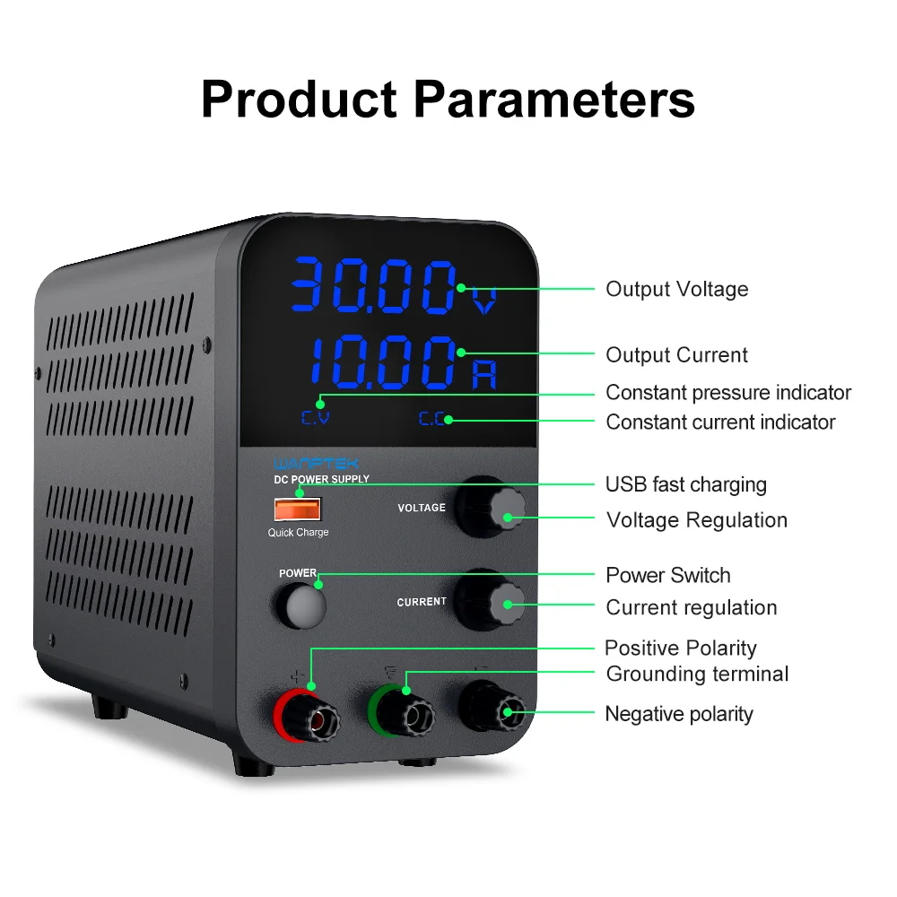 Imagem -04 - Wanptek Fonte de Alimentação dc Ajustável Banco de Laboratório Fonte de Alimentação Regulada 30v 10a 60v 5a 120v 3a