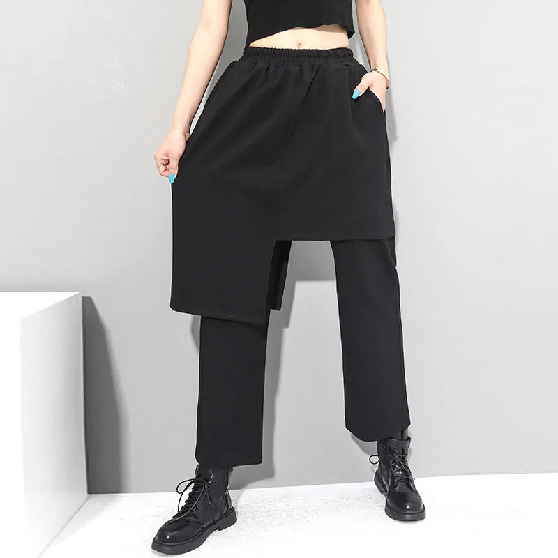 

Krismile женские темные авангардные деконструированные искусственные брюки 2026, однотонные свободные осенние повседневные острые модные брюки из двух предметов