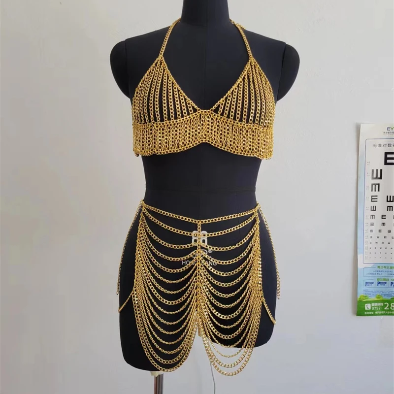 Punk Stil Zwei Stück Set Frauen 2024 Sommer Strand Tragen Körper Kette Hohl Nachtclub Sexy Passenden Sets Schmuck Y2K zubehör – Detail 3