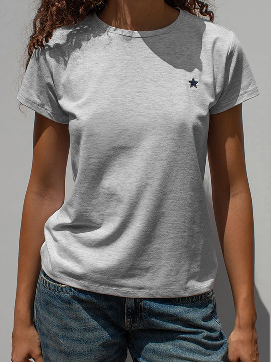 

Women's Summer Casual T-Shirts Short Sleeve Round Neck Star Print Loose Fit Tops Ladies Basic Tee for Daily Life Streetwear Y2K