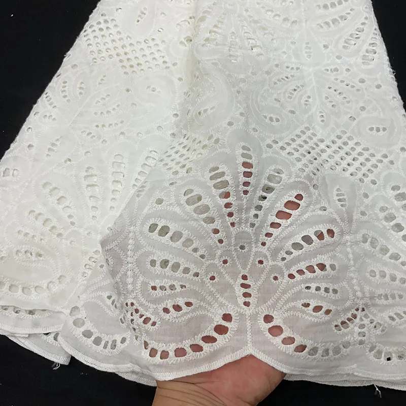 

2025 New White Lace Fabric Cotton Guipure Lace Fabric Milk Silk Soft Cutout Embroidery Fabric For Dress Sewing