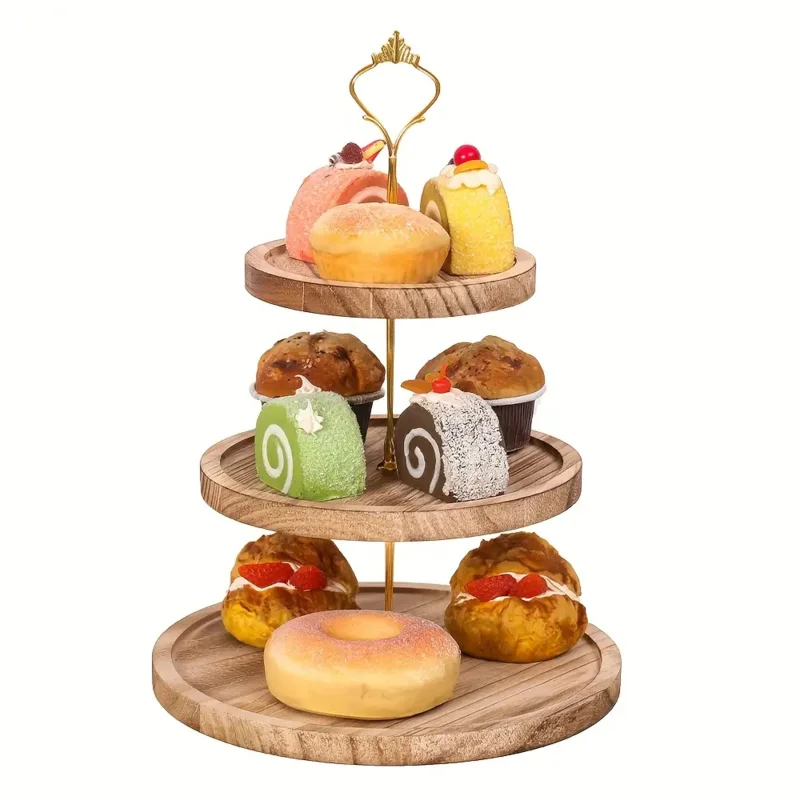 

2 Tier or 3 Tier Natural Wooden Cake Stand, Heavy Duty Dessert Tray Multi Layer Serving Display Wedding Birthday Bakery
