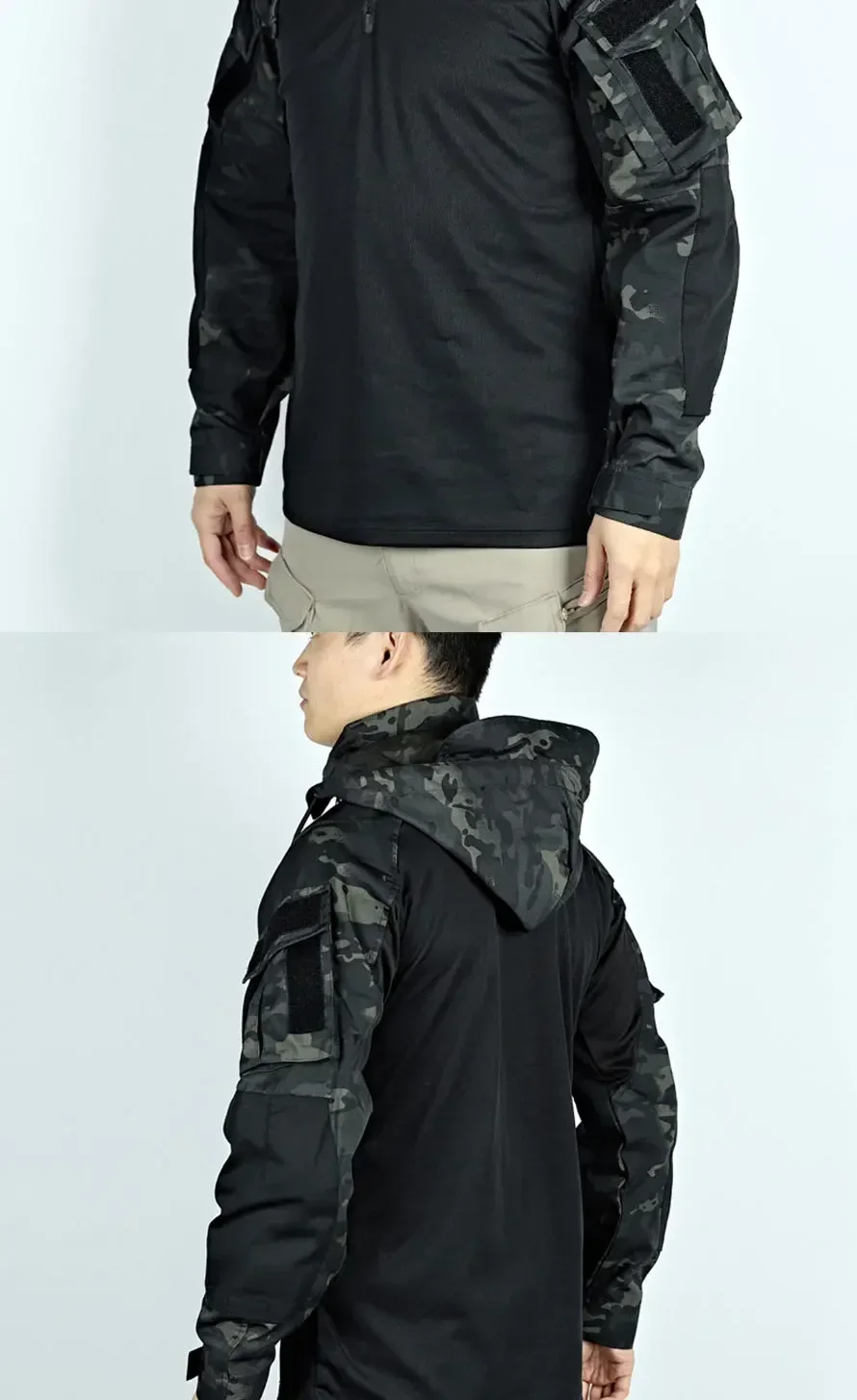 Tactical Combat Shirts Men Long Sleeve Breathable T-shirt Camo Hooded Quick-dry CS Paintball T-Shirt Tops Wear-resisting