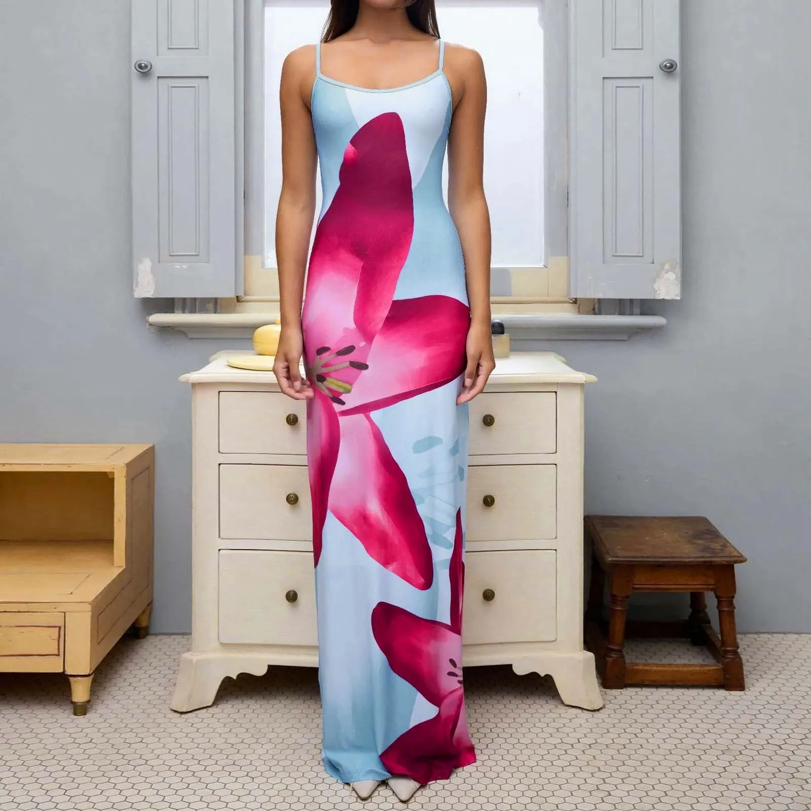 

Floral Print Sleeveless Slips Slit Sexy Bodycon Maxi Prom Dress 2024 Summer Women Elegant Y2k Party Club Long Robe Outfits