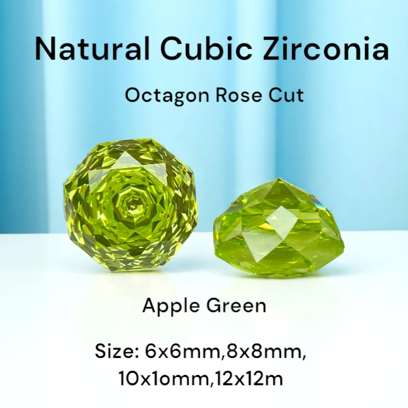 

Apple Green Octagon Natural Cubic Zirconia Rose Cut Loose Gemstone for Diy Jewelry Making