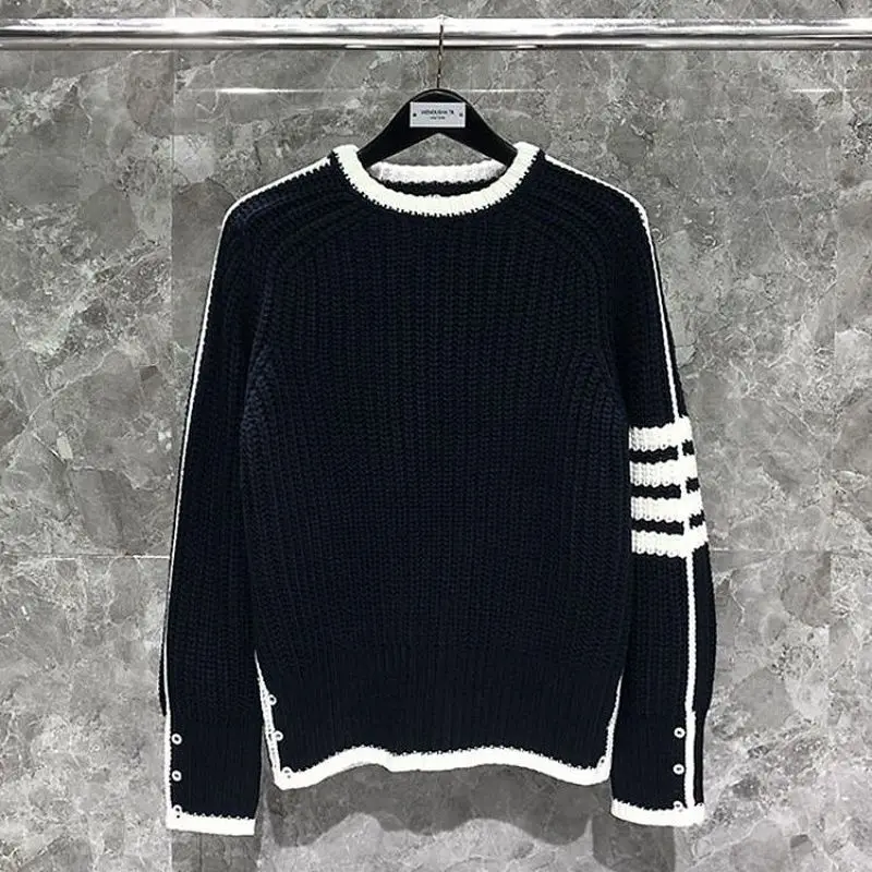 

Осенне-зимний свитер, мужская одежда, трикотаж в полоску с круглым вырезом, корейская версия, тренд, универсальный, удобный для отдыха, сохраняет тепло