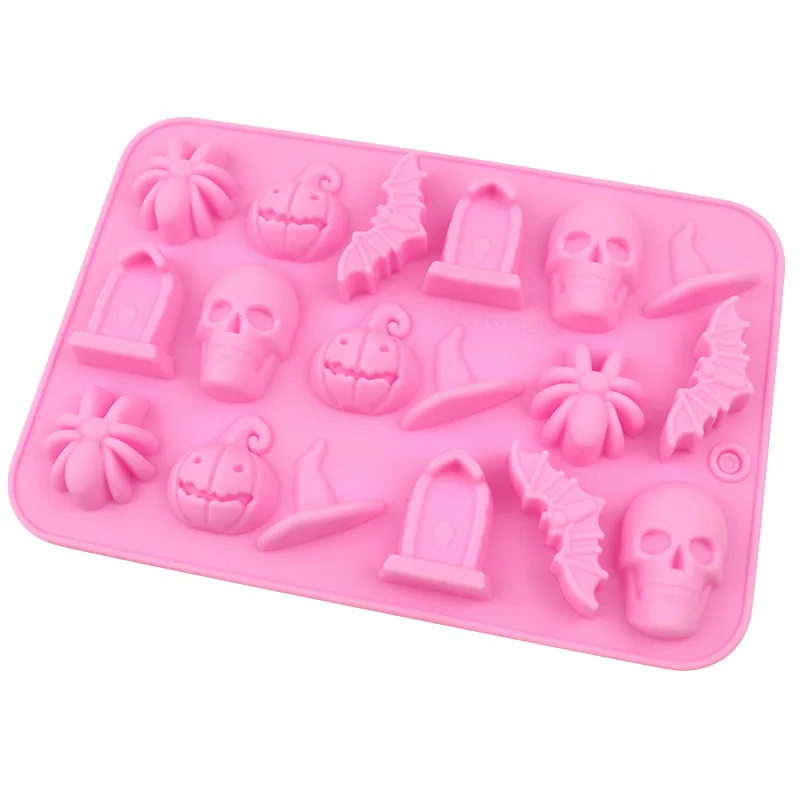 1Pc 18 Cavities Halloween Silicone Molds Ghost Pumpkin Bat Skull Witch Hat For DIY Halloween Chocolate Candy Baking Mold