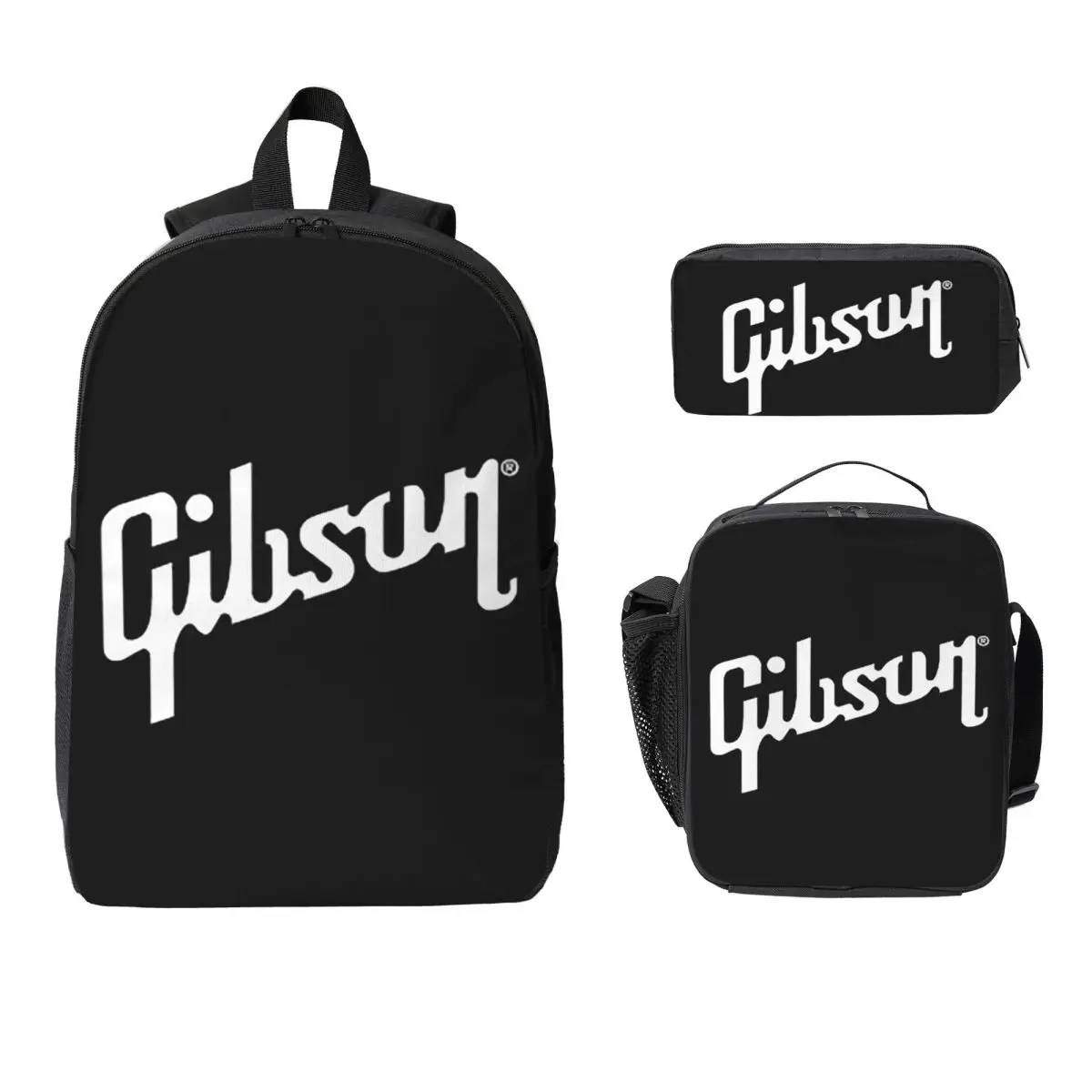 

Guitar Gibson Logo Backpack Boys Girls BookBag School Bag Laptop Shoulder Bags 3ps Insulated Lunch Bag Pencil Case