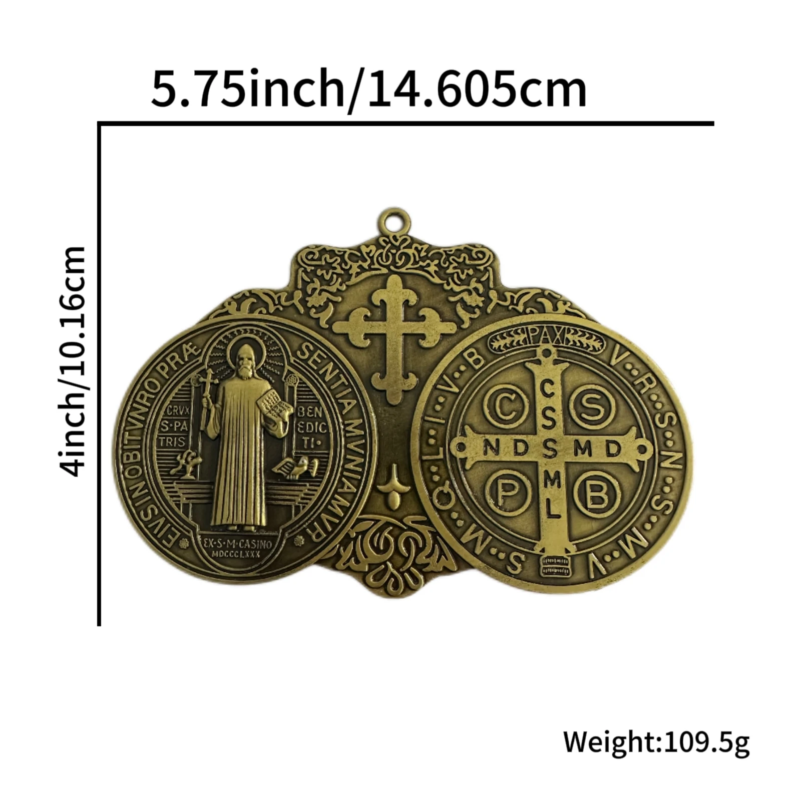 EXTRA LARGE 5.7X4 INCH ST BENEDICT CROSS MEDAL VINTAGE BRASS TONE FINISH FOR WALL OR DESK DISPLAY/MEDALLA DE SAN BENITO