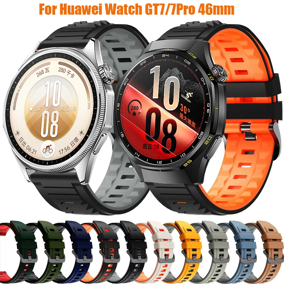 22mm Silicone Strap For HUAWEI Watch GT7 GT6 Pro GT5 GT4 GT3 SE GT2 46mm Ultimate 2 Sports Bracelet For Huawei Watch 5 46mm Band