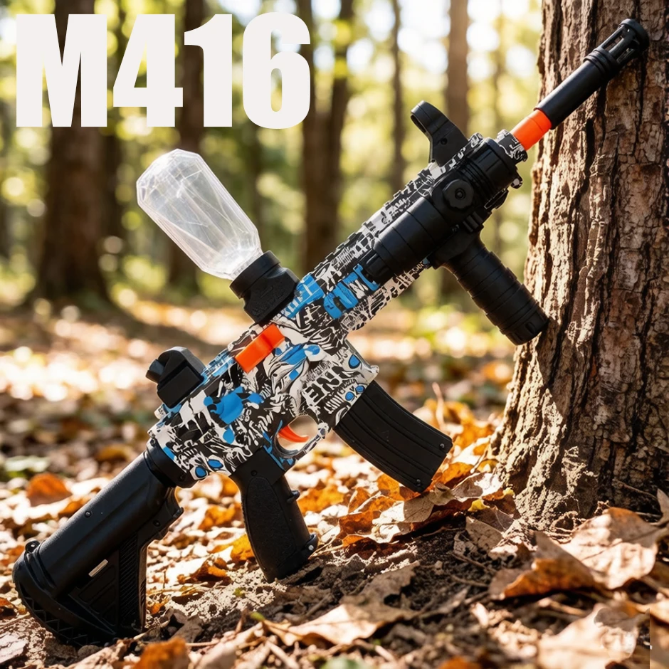 

Электрический игрушечный пистолет M416 с быстрой стрельбой гелевыми пулями, плавной подачей из магазина, гелевые пули 7-8 мм, модель для мальчиков, та же модель, что и в играх, подходит для летнего использования.