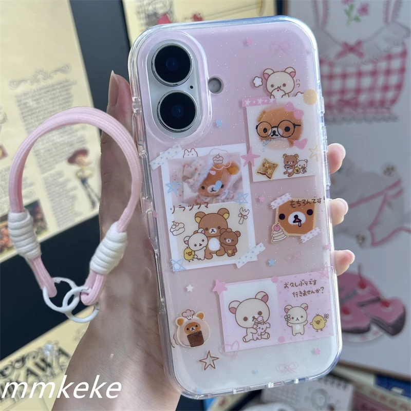 Lovely Rilakkuma Family Portrait Cartoon Pink Phone Case For iPhone17 16 15 14 13 12 11 Pro Max PLUS Y2K Kawaii Shockproof Cover - náhled 4