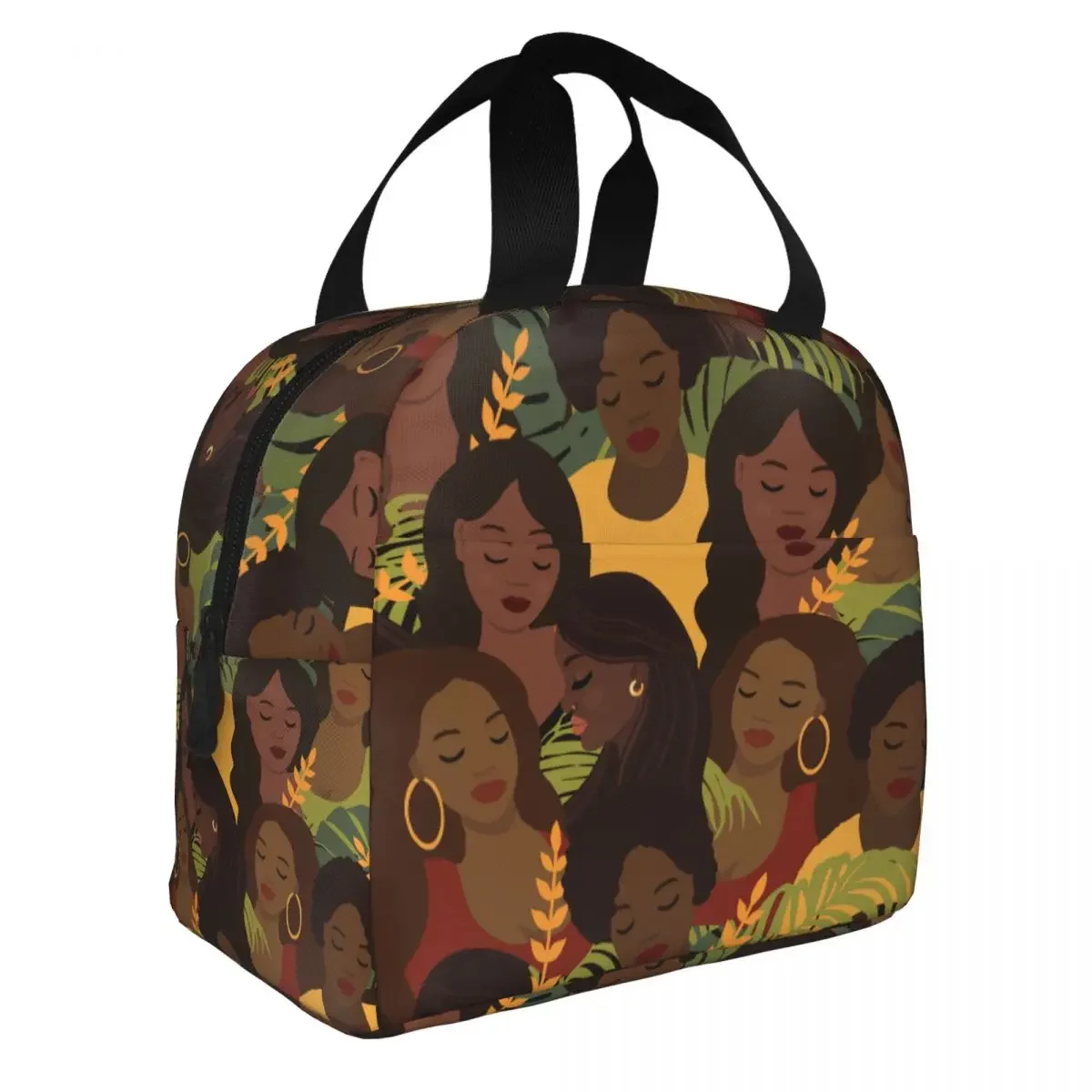 Lunch Bag for Men Women Beautiful African Women Black Ladys Thermal Cooler Waterproof School Canvas Lunch Box Food Bag