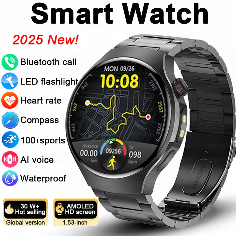 

New Smart Watch Men Full Touch Screen Compass Bluetooth Call Flashlight Sports Activity Fitness Heart Rate Waterproof Smartwatch