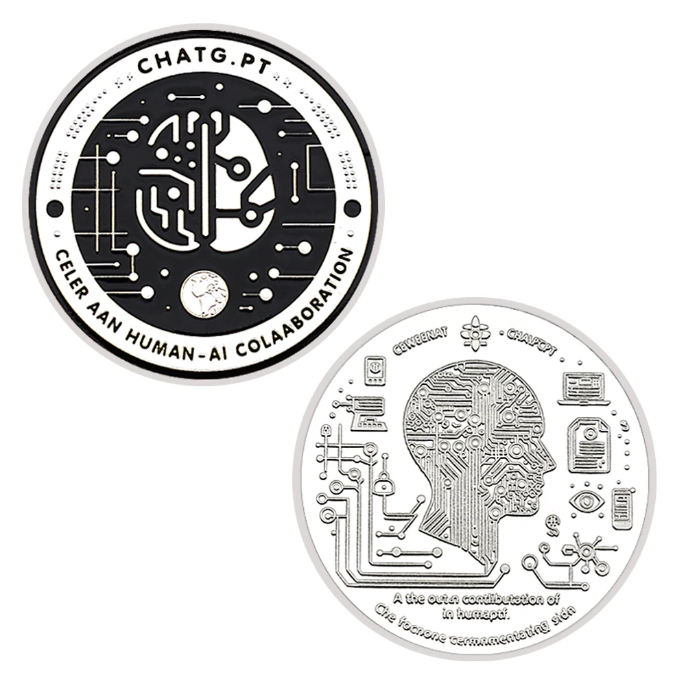 US Chat Robot Simulate Human Brain Artificial Intelligence Challenge Coin AI GPT Technology Metal Plated Art Crafts Collection